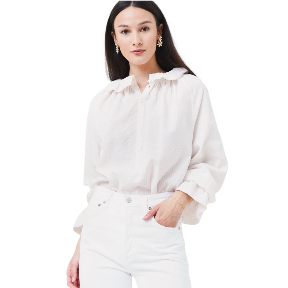 CITIZENS OF HUMANITY WOMEN'S IRIS WHITE/ROSE RUFFLED COLLARED POET BLOUSE SZ S